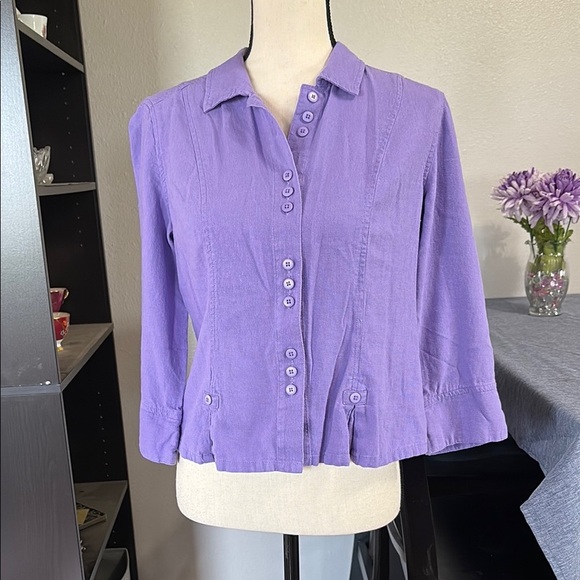 Christopher & Banks Women’s Petite Small 63% Linen 3/4 Sleeve Button Down Shirt - Picture 1 of 6